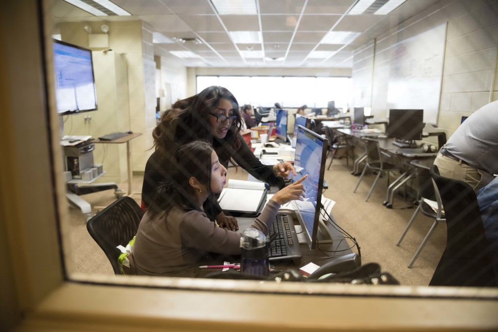 Students being trained in customer service 