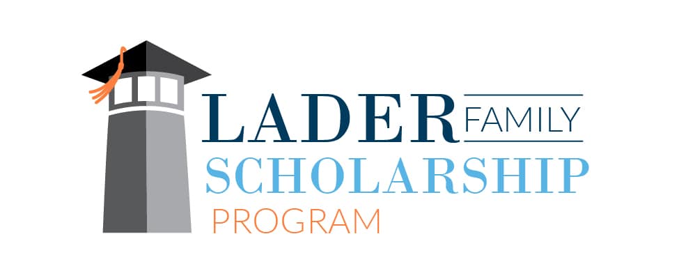 Lader Family Scholarship Program logo. Image is of a lighthouse graphic with a graduation cap/tassle on