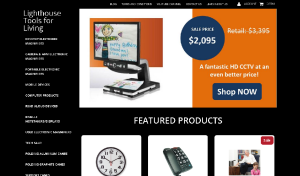 The image shows the homepage of the new website. The page is black with white text. An orange and white banner along the top shows a CCTV which is advertized at $2095.