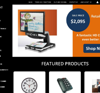 The image shows the homepage of the new website. The page is black with white text. An orange and white  banner along the top shows a CCTV which is advertized at $2095.