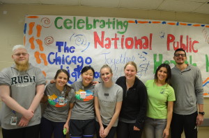 participants pose in the cafeteria during Nation Public Health Week 2016