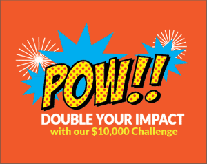 In comic book style graphics: POW! Double your impact with our $10,000 challenge