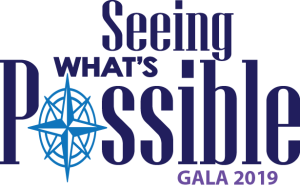 Seeing What's Possible Gala 2019 logo where the oh in possible is replaced with a compass