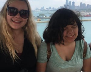 A teenage girl who is blind enjoys the Chicago Lakefront with her counselor