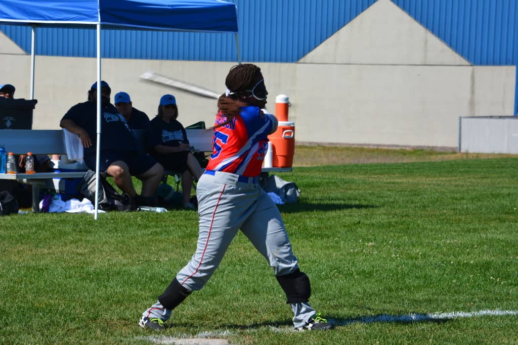 Kalari takes a swing while playing beep ball. 