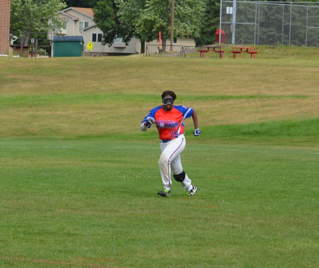 Kalari runs while playing beep ball. 