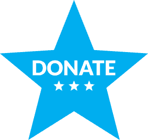 blue star with the word "donate" inside