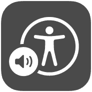 Logo of Apple's VoiceOver, which displays a small microphone in the lower left corner of the Apple Accessibility