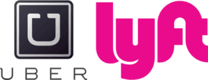 A photo of both the Uber and Lyft logos side by side
