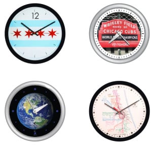 Chicago Flag clock, Wrigley Field sign clock,Globe clock, CTA clock