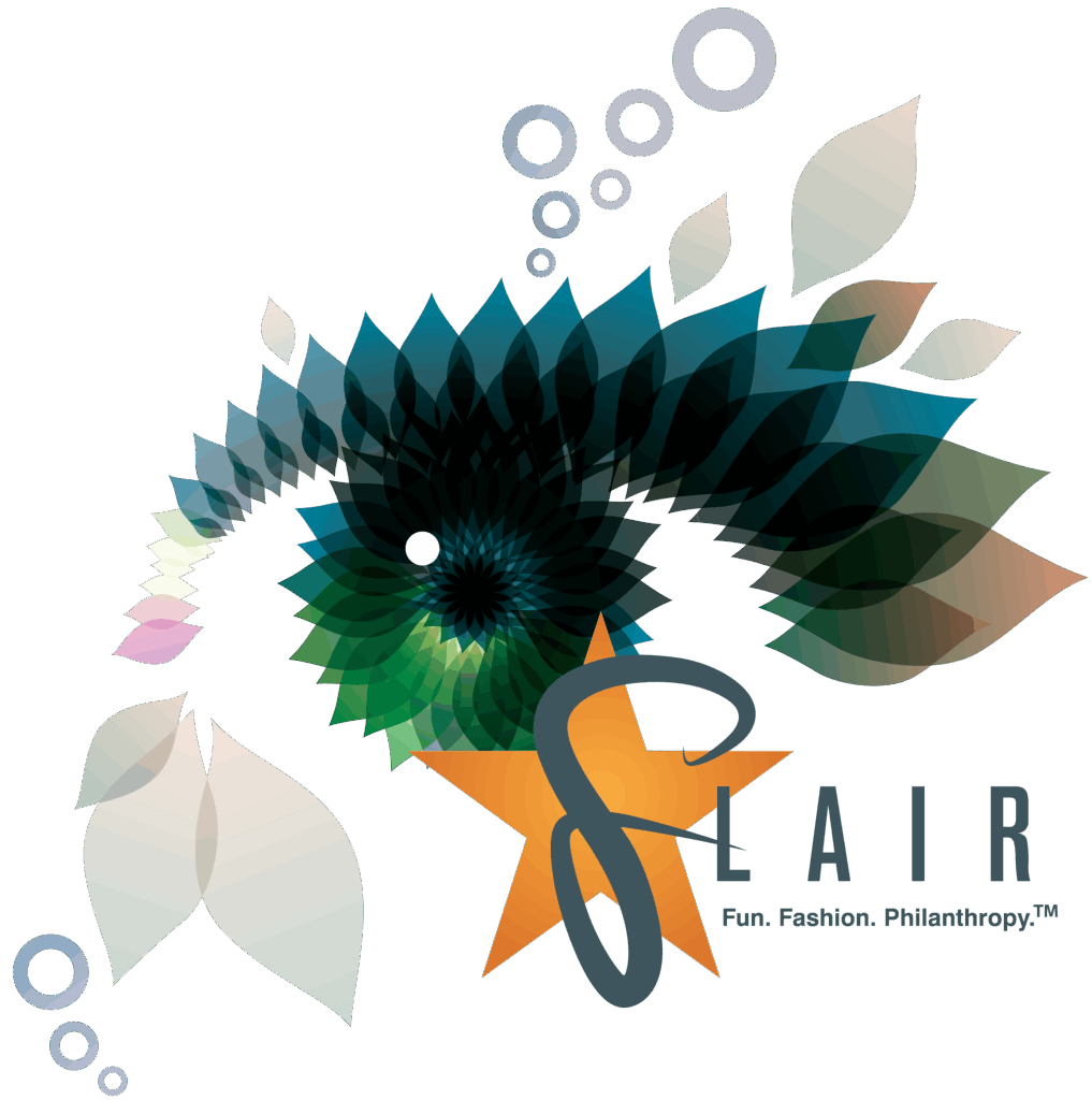 Flair Logo with an illustration of an eye in the background