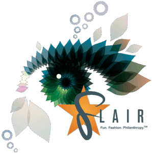 Flair Logo with an illustration of an eye in the background