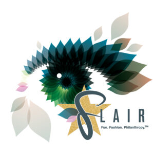 Flair Logo with an illustration of an eye in the background