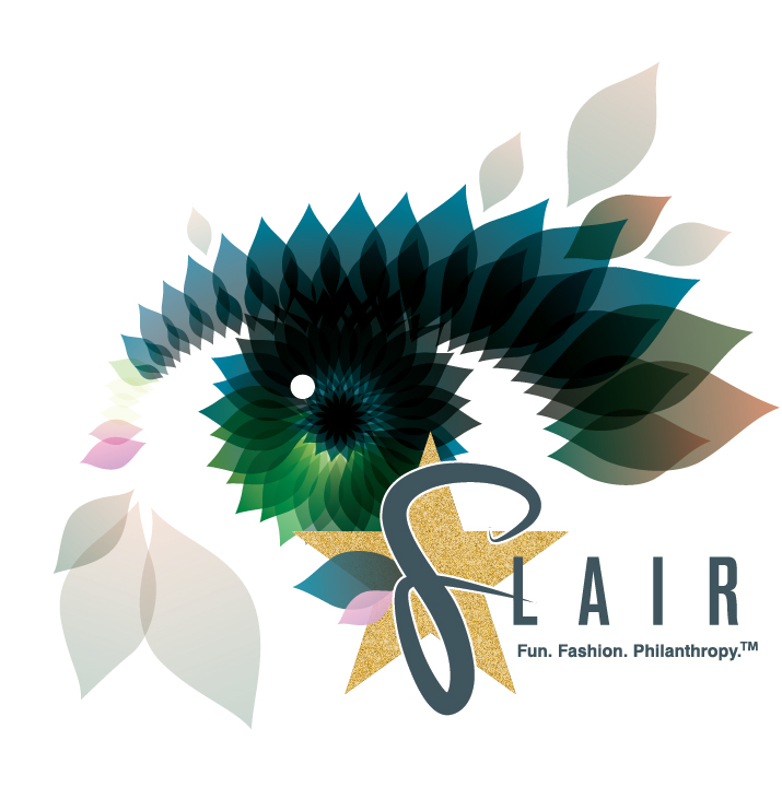 Flair Logo with an illustration of an eye in the background