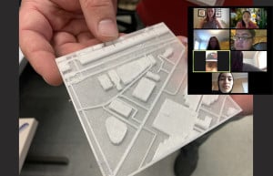 Students on a zoom call take a virtual tour of a Chicago neighborhood using 3d maps