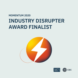 Momentum 2020, Industry Disrupter Award Finalist, lightning bolt in circle logo
