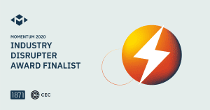 Momentum 2020, Industry Disrupter Award Finalist, lightning bolt in circle logo