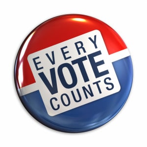 campaign button that reads: "Every Vote Counts"