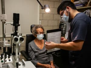 Patient undergoing an eye exam