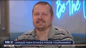 Richard who is completely blind smiling while playing poker