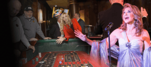Montage of two events: Poker and Casino night where guests are playing craps and Gala where the featured vocalist Shelley MacArthur performs in front of an orchestra.